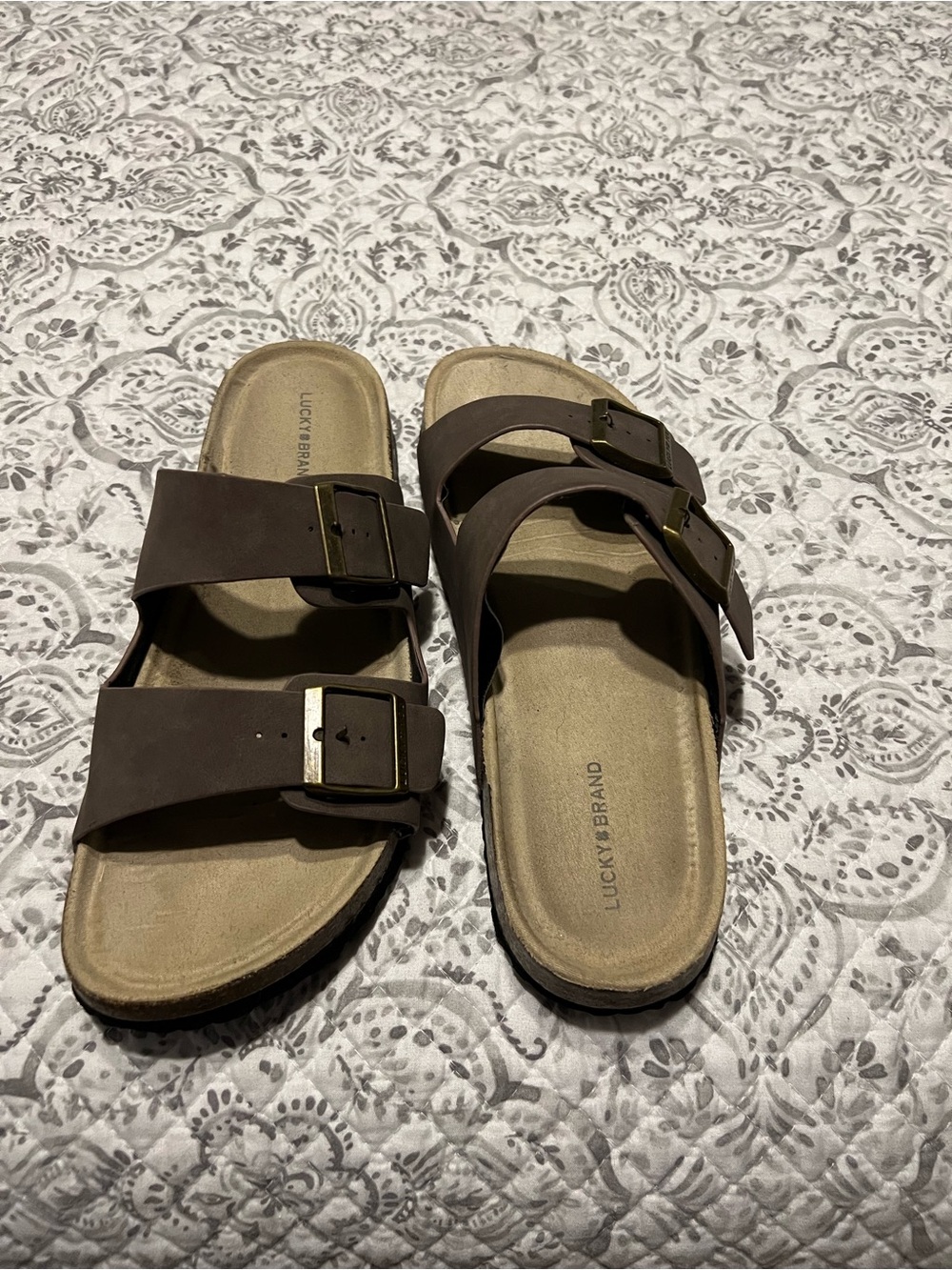 Lucky Brand Women’s Dark Brown Double-Buckle Slide Sandals